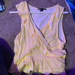 yellow and white striped tie blouse